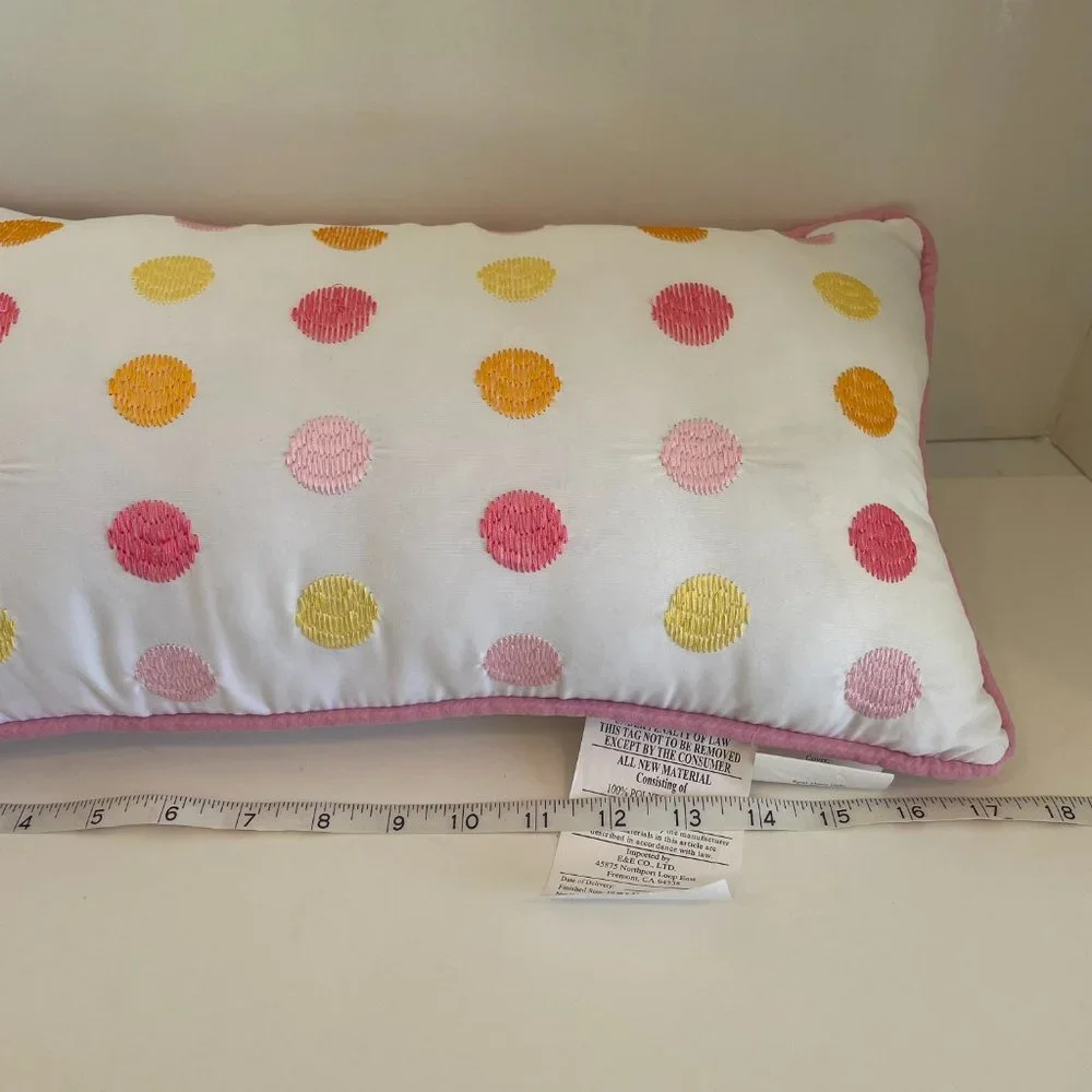 Decorative Lumbar Throw Pillow with Colorful Polka Dots & Piped Edges 18” x 10